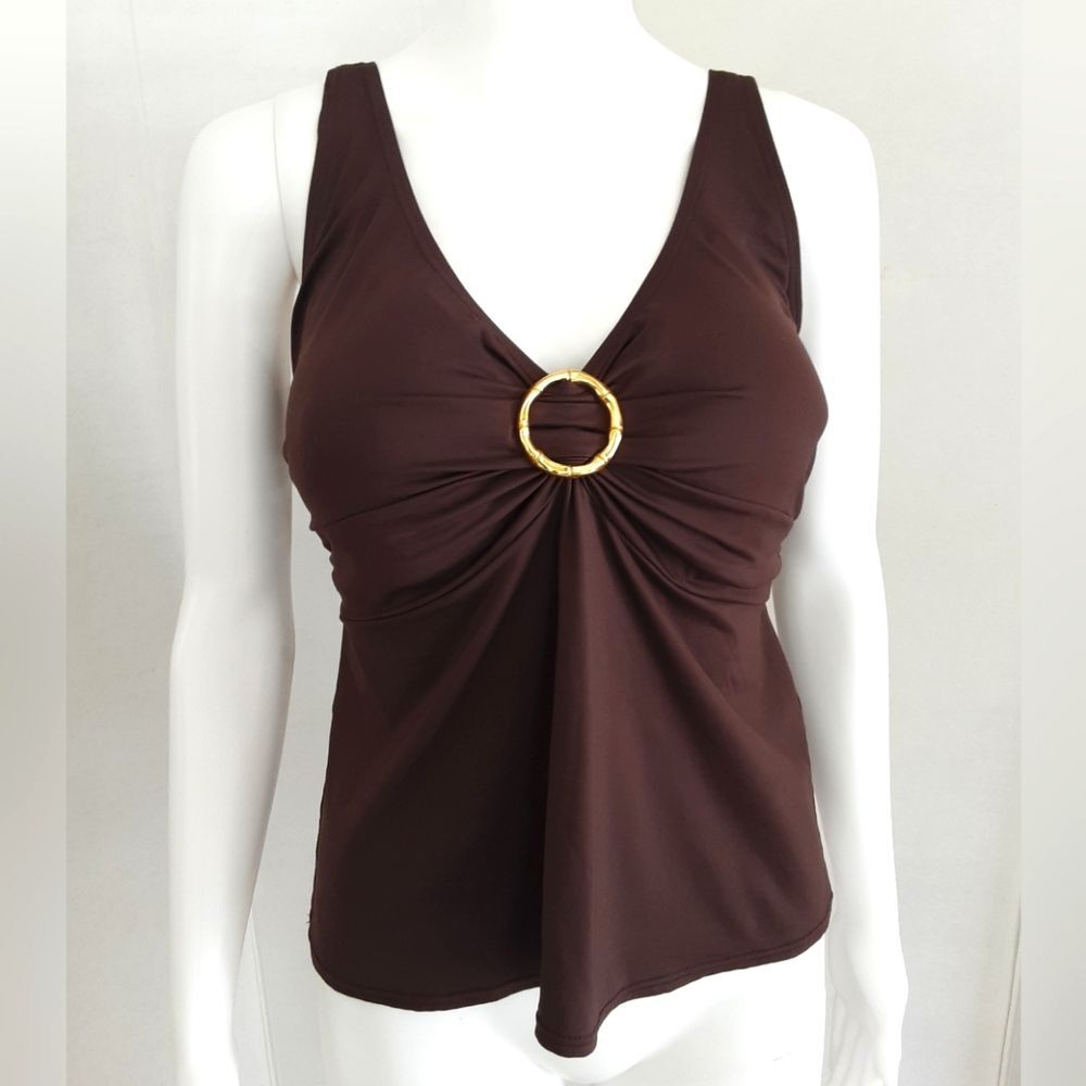 COCO REEF Coffee Bean Brown Gold Ring Underwire Tankini Swim Top Sz 36DD